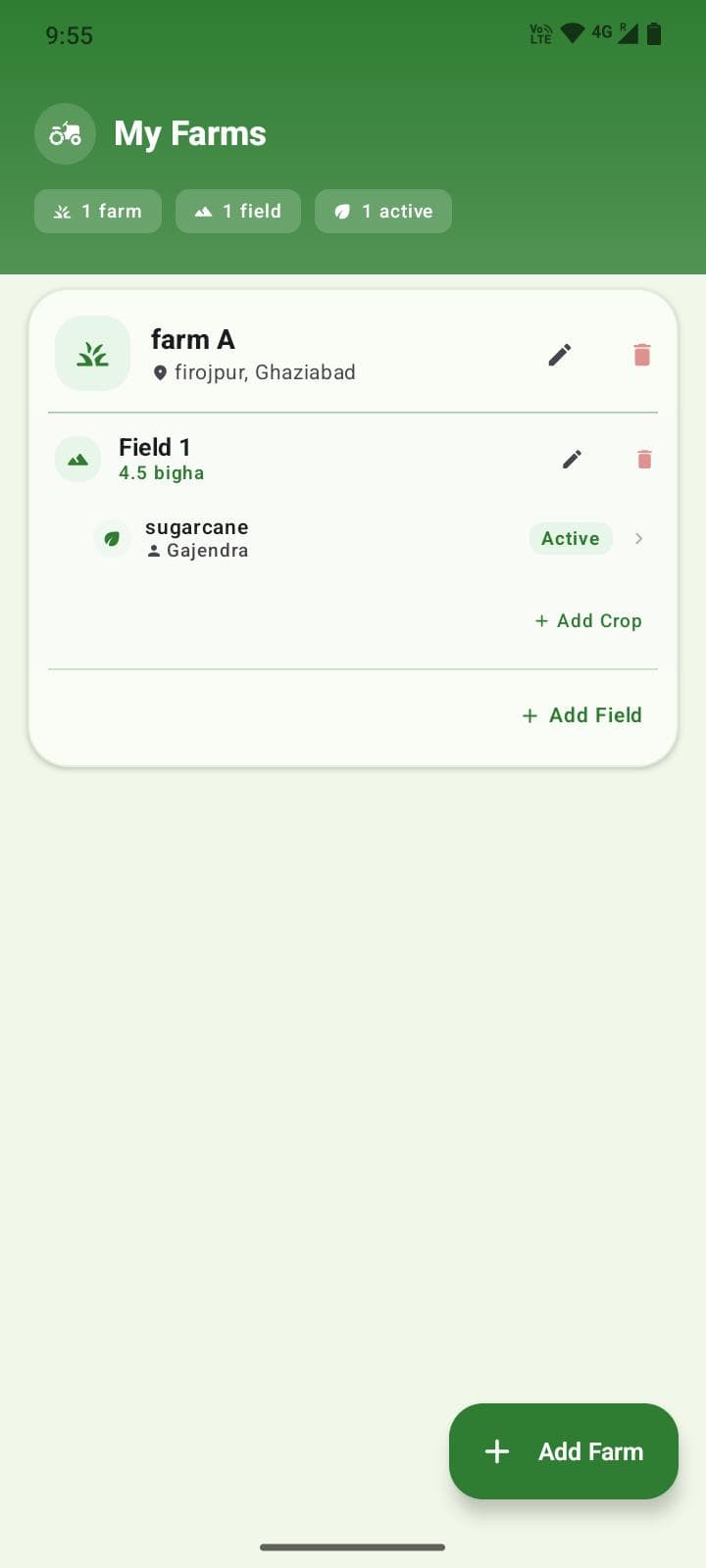 My Farms — fields and crops at a glance